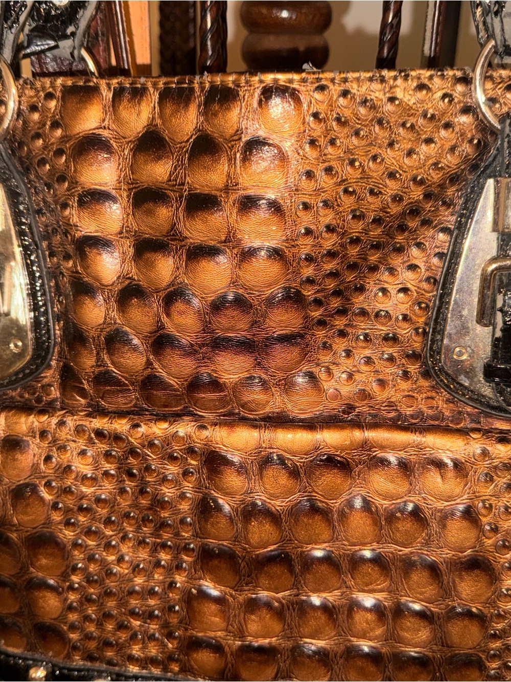 Textured Metallic Bronze Tote Bag with Stud Accents - Picture 6 of 10